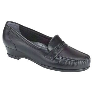 SAS Women's Black Comfort Slip On Loafer Tripad Wedge Heel Leather Size‎ 6